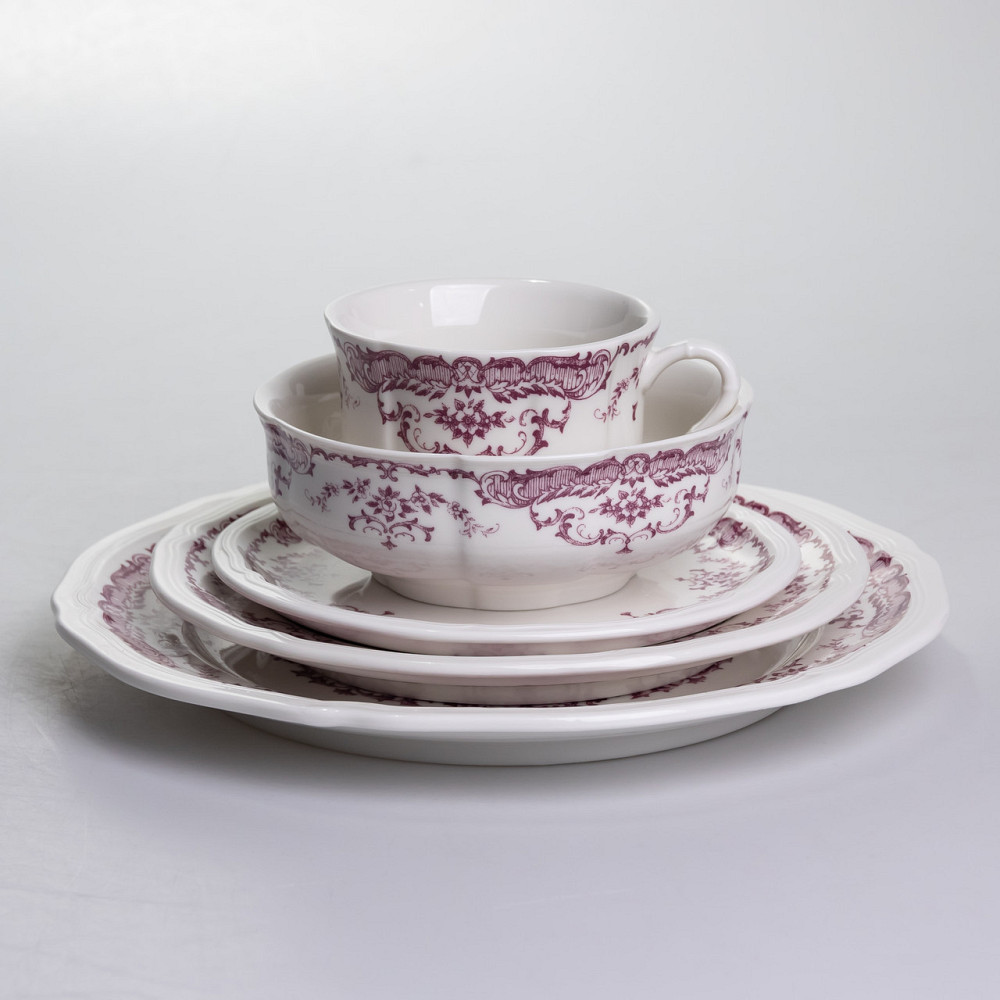 Столовий набір посуду тарілок і чашок 32 предмети на 6 персон «Бордовий Меандр» порцеляновий YY78-3A Коломия - фото 5
