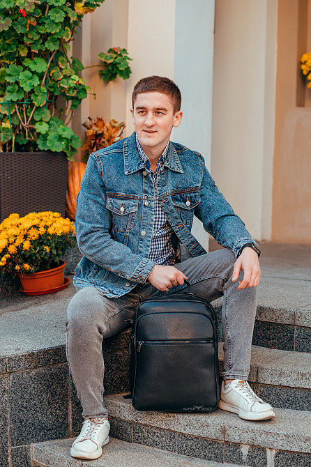 Кожаный городской мужской рюкзак классический черный из натуральной кожи качественный Tiding Bag Киев - изображение 9