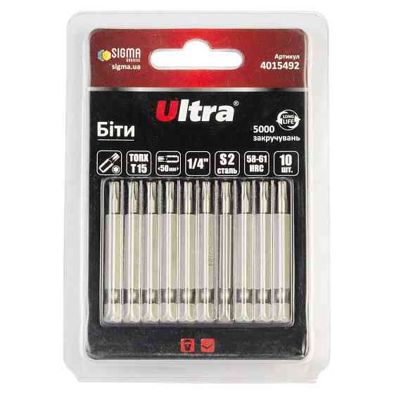 Біти TORX 15×50мм 1⁄4" 10 шт S2 (блістер) ULTRA (4015492) Київ