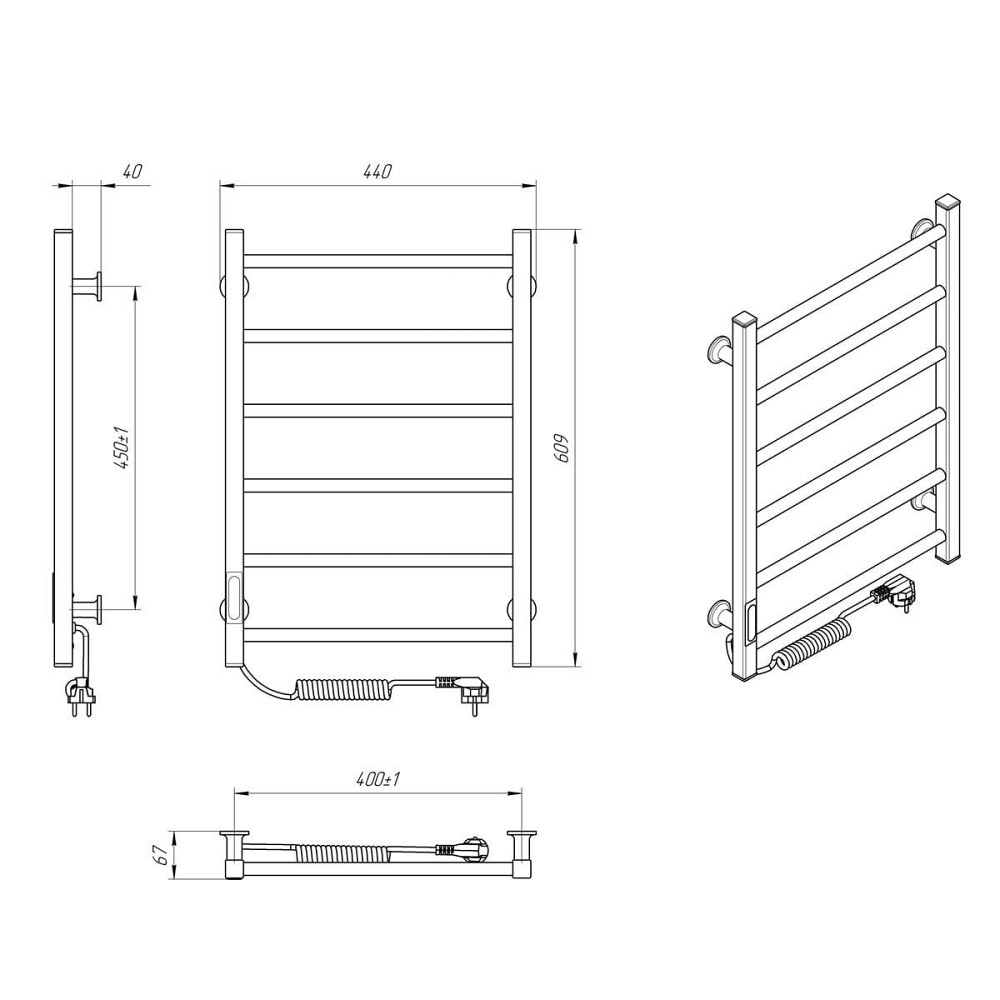 Електрична рушникосушарка Laris Зебра Альфа ЧФЧ6 400Х600 Е чорна, ліве підключення Київ - фото 6