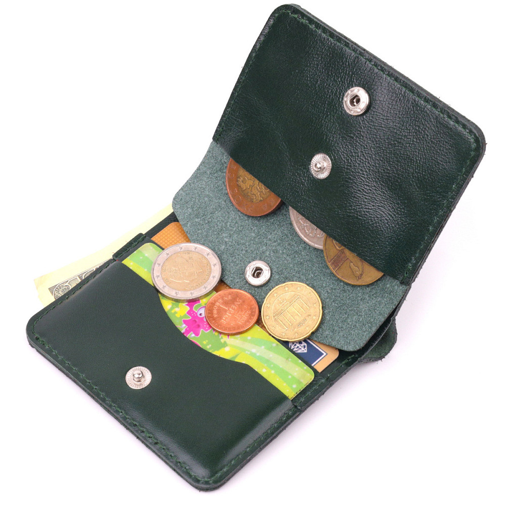 Кожаное практичное портмоне Shvigel 16608 Зеленый Киев - изображение 6