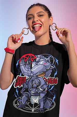 Футболка для хлопчика з аніме принтом Сталевий алхімік оверсайз (зріст від 165 до 180) Чорний AnimeJ0497m Дніпро