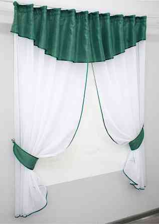 Кухонные шторы VR-Textil № 084к с ламбрекеном и подвязками белый с бирюзовым 270х170 см (52-0553) Киев