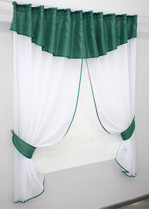 Кухонные шторы VR-Textil № 084к с ламбрекеном и подвязками белый с бирюзовым 270х170 см (52-0553) Киев - изображение 2