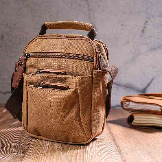 Стильна чоловіча сумка із щільного текстилю 21245 Vintage Коричнева Київ