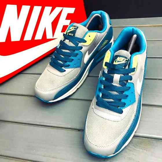 Мужские Серые Кроссовки Nike Air Max 90 Синие Найк (размеры: 42,43,44,45,46) Видео Обзор Днепр