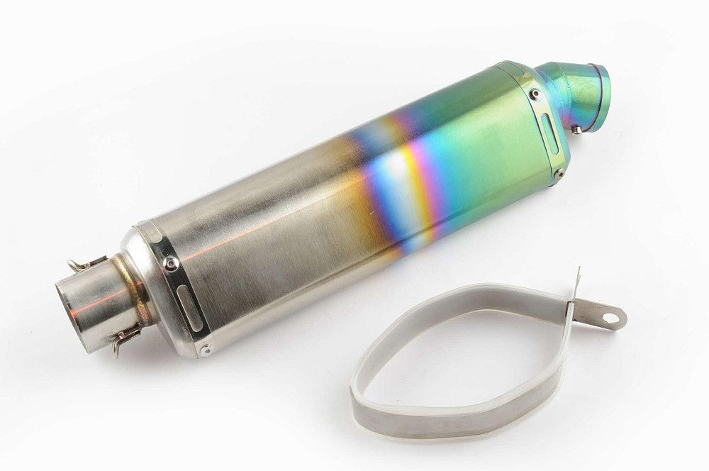 Глушник (тюнінг) 300 * 88mm, кріп. Ø48mm (нержавіюча сталь, веселка, прямоток, mod:6) Київ - фото 1