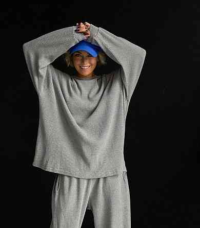 Жіночий прогулянковий оверсайз костюм двійка трикотаж вафелька Одеса