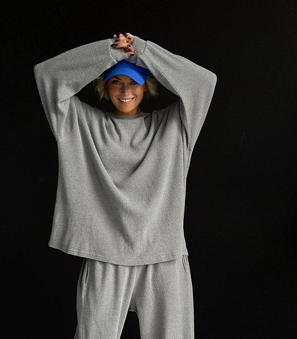 Жіночий прогулянковий оверсайз костюм двійка трикотаж вафелька Одеса - фото 2