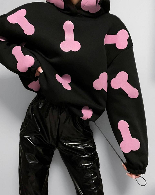 Жіноче тепле ОХУЕ*** худі оверсайз крою на фіксаторах тринитка на флісі Чорний Одеса - фото 7