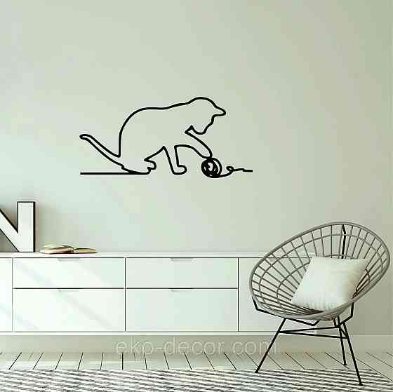 Декоративное настенное 3D Панно «Кот» Декор на стену с объемом 70*35 см, Черный Киев