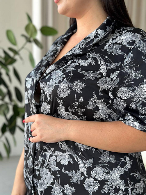 Жіноча шовкова нічна сорочка великих розмірів Ночнушка PLUS SIZE Одяг для дому Сукня для сну з квітами Одеса - фото 9