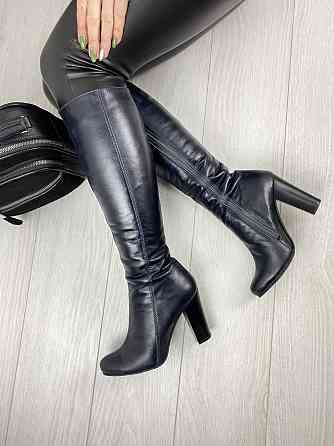 Nivelle Чоботи жіночі NIVELLE темно-сині натуральна шкіра висота 35см обхват гомілки 34см каблу Коломия