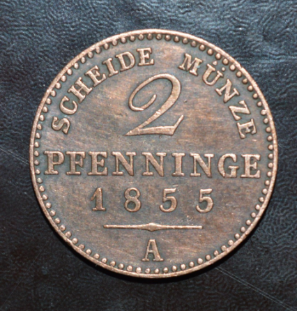 Німеччина 2 пфеннинга 1855год Пруссія. А Полтава