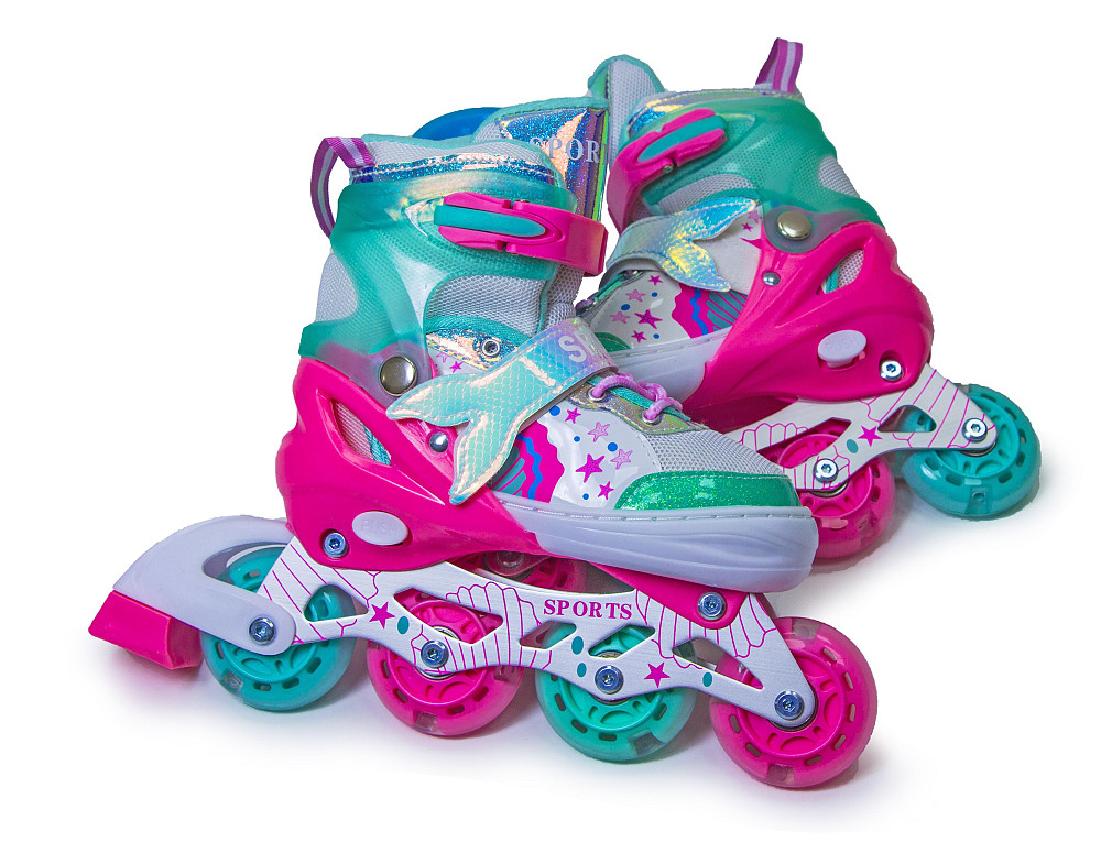 Дитячі розсувні ролики Русалочка Scale Sports бірюзові, розмір 34-38. Усі колеса світяться Одеса - фото 2