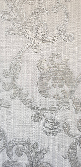 Шпалери вінілові на флізеліні AdaWall Seyyah 1.06х10 вензелю завитки великі структурні срібло на сіро-біле Київ - фото 4