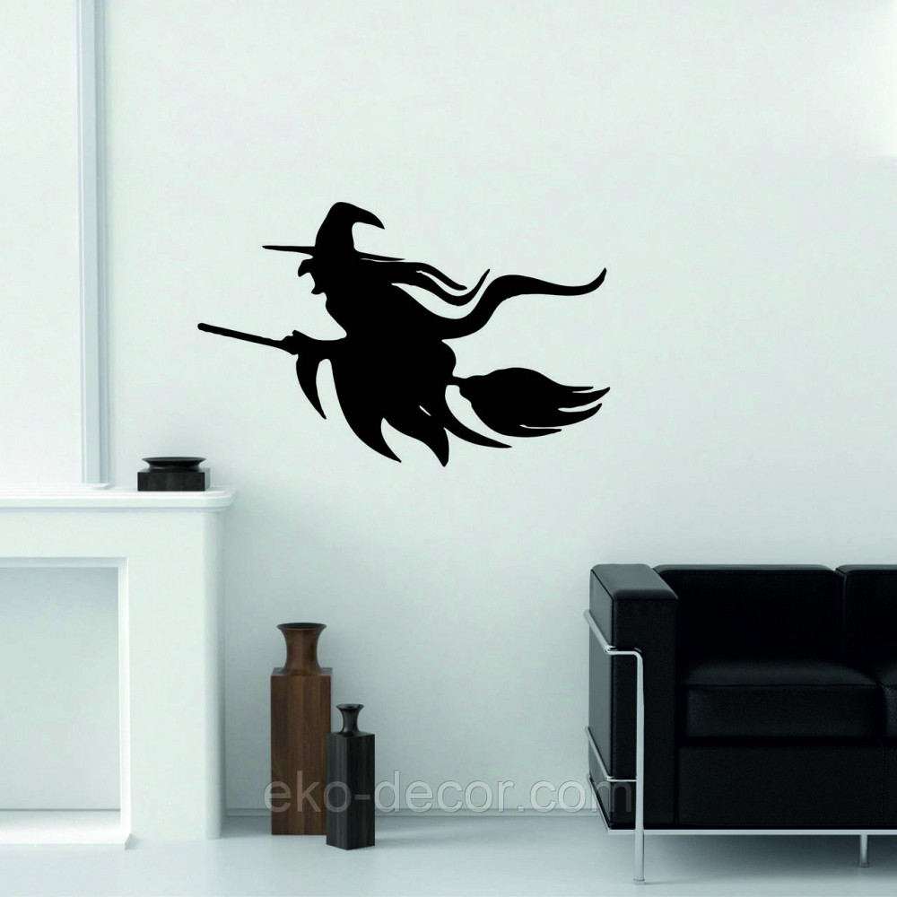 Декоративное настенное Панно «Ведьма на метле с котом», Декор на стену 70*45 см, Черный Киев - изображение 6