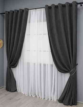 Комплект штор на люверсах VR-Textil Микровелюр Petek № 1495ш 150х270 см 2 шт Темно-серый (37-0213) Киев