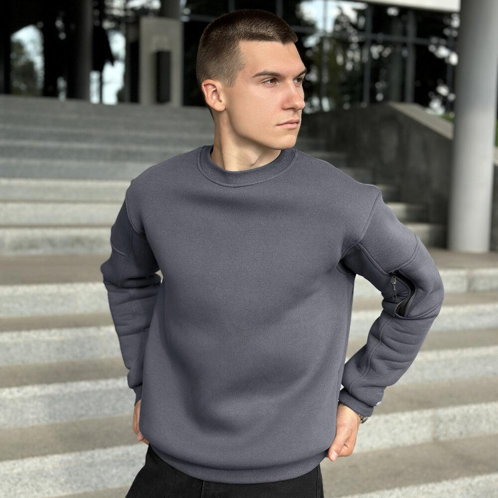 Світшот чоловічий зимовий однотонний сірий Pobedov Apex Київ - фото 1