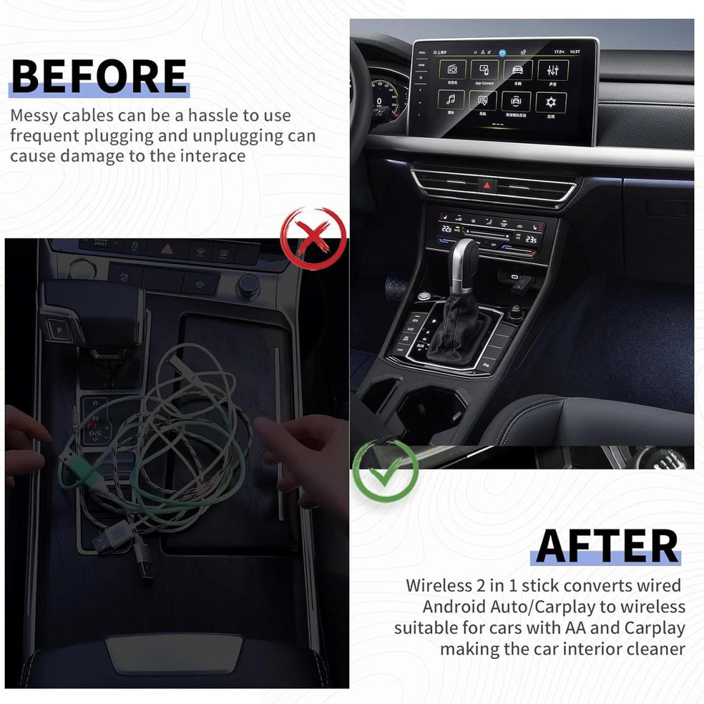 CarPlay Android Auto бездротовий адаптер 2в1, донгл для дротового автомобільного штатного карплей для iPhone iOS 10+, Android 11+ Київ - фото 2