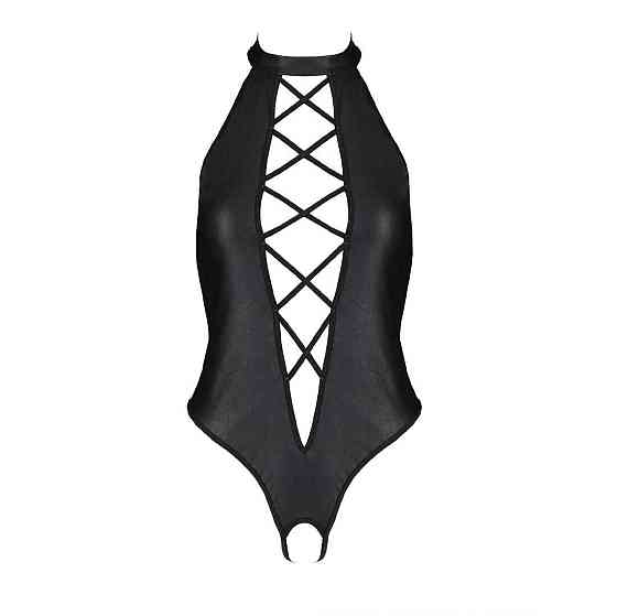 Боди из экокожи Passion NANCY BODY 4XL/5XL black, с имитацией шнуровки и открытым доступом Sex Aura Киев