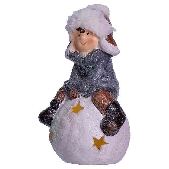 Новорічна декоративна фігурка з підсвіткою 10×8.5×16 см Новорічний декор Дитина на сніговій кулі з порцеляни CR-5-20 Коломыя