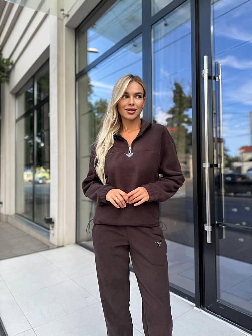 Женский теплый прогулочный костюм двойка: кофта и штаны флис двусторонний Шоколадный, 46 Одесса - изображение 4