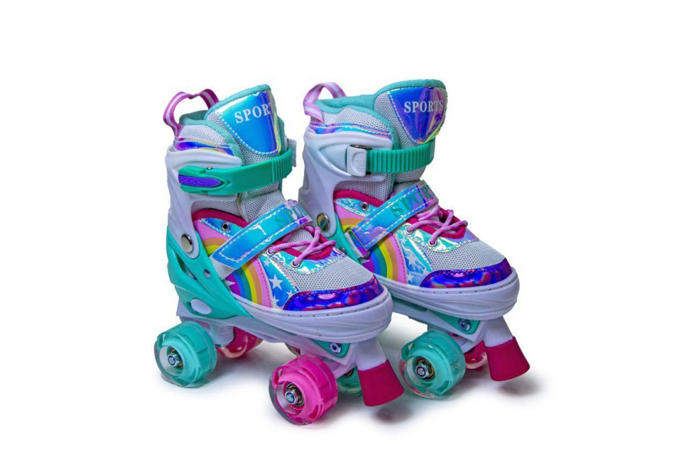 Ролики-квади з колесами, що світяться Scale Sports Веселка бірюзові, розмір 34-37 Одеса - фото 1