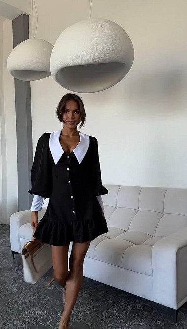 Женское платье с акцентным воротничком и стягивающими шнурочками на спинке костюмка Армани+Котон 46/48 Одесса - изображение 3