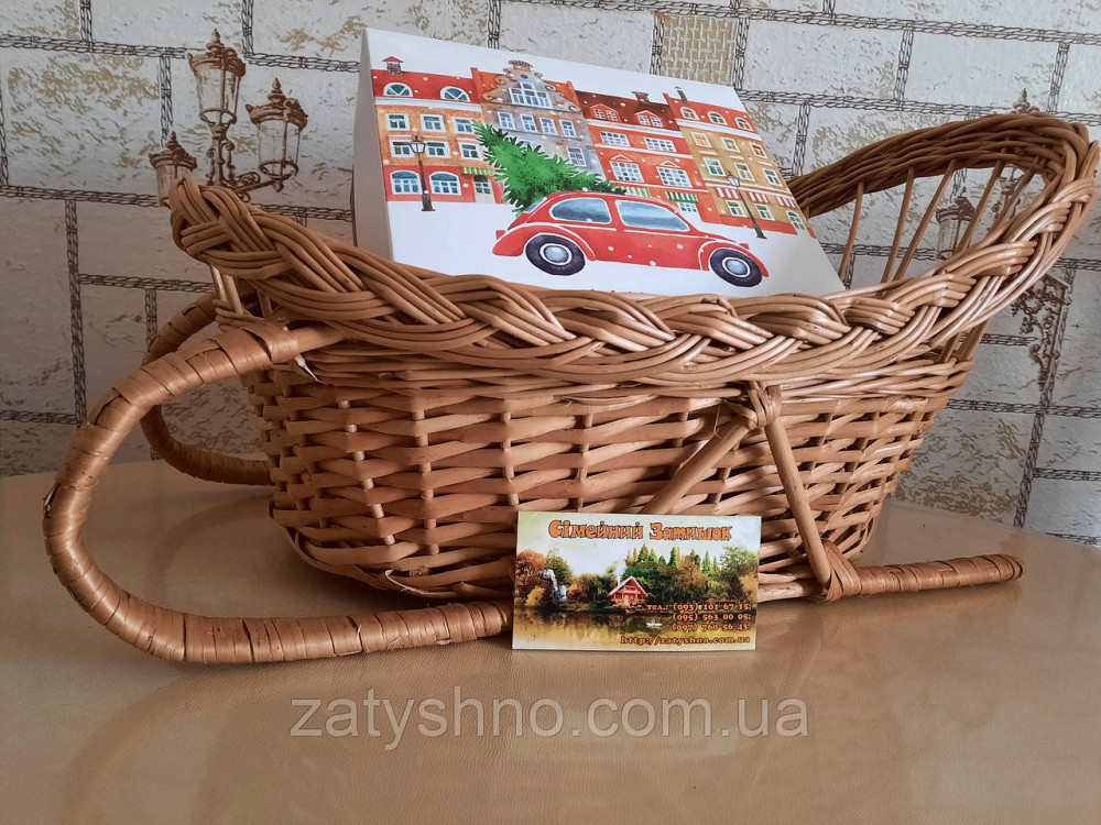 Корзина для подарков в форме санок | корзина из лозы  подарочная |плетеная корзина новогодняя опт Киев - изображение 3