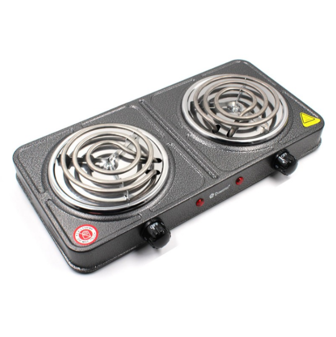 Електрична плита Domotec MS-5802 з 2 конфорками, потужність 2000 Вт, сірий колір – компактна та зручна для кухні. Одеса - фото 3