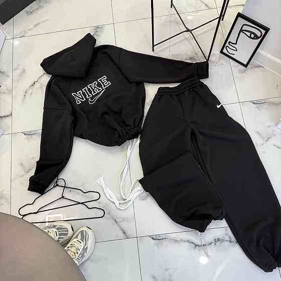 Жіночий костюм для прогулянок у спортивному стилі тринитка на флісі Чорний, 42/46 Одеса