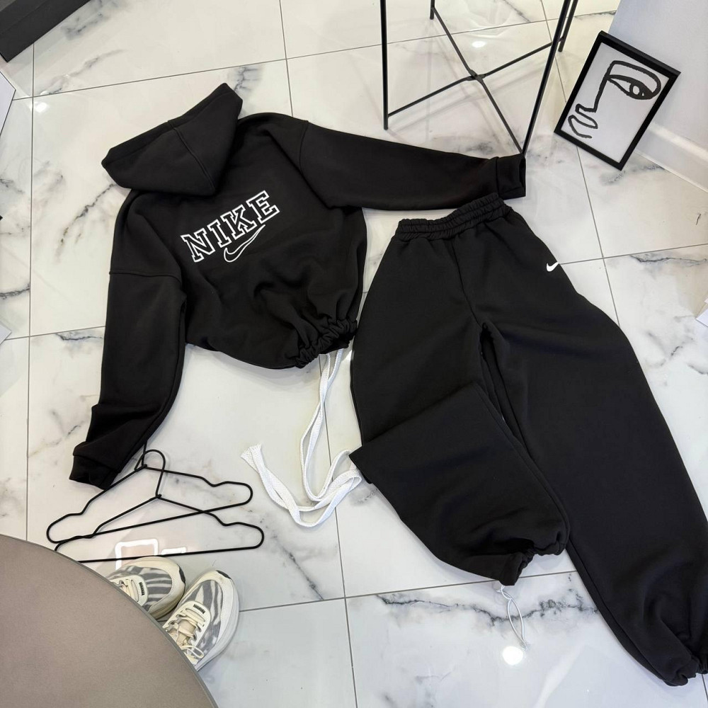 Женский утепленный прогулочный костюм двойка в спортивном стиле трехнить на флисе Черный, 42/46 Одесса - изображение 1