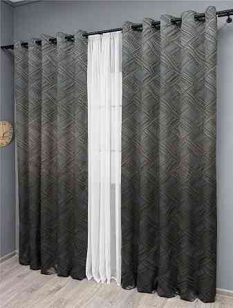Комплект штор на люверсах VR-Textil Жаккард Mystery № 1625ш Капучино с серым 150х280 см 2 шт (37-0201) Киев