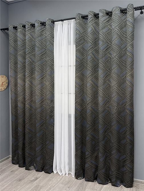 Комплект штор на люверсах VR-Textil Жаккард Mystery № 1625ш Капучино с серым 150х280 см 2 шт (37-0201) Киев - изображение 4