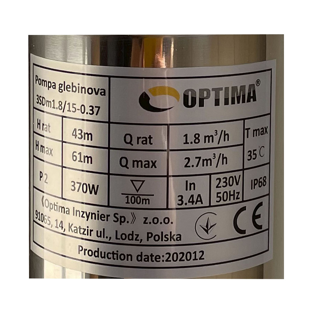 Насос свердловинний з підв, стійк, до піску 3″ OPTIMA  3SDm1,8/15 0,37 кВт 61м + пульт+кабель1,5мNEW Тернопіль - фото 3