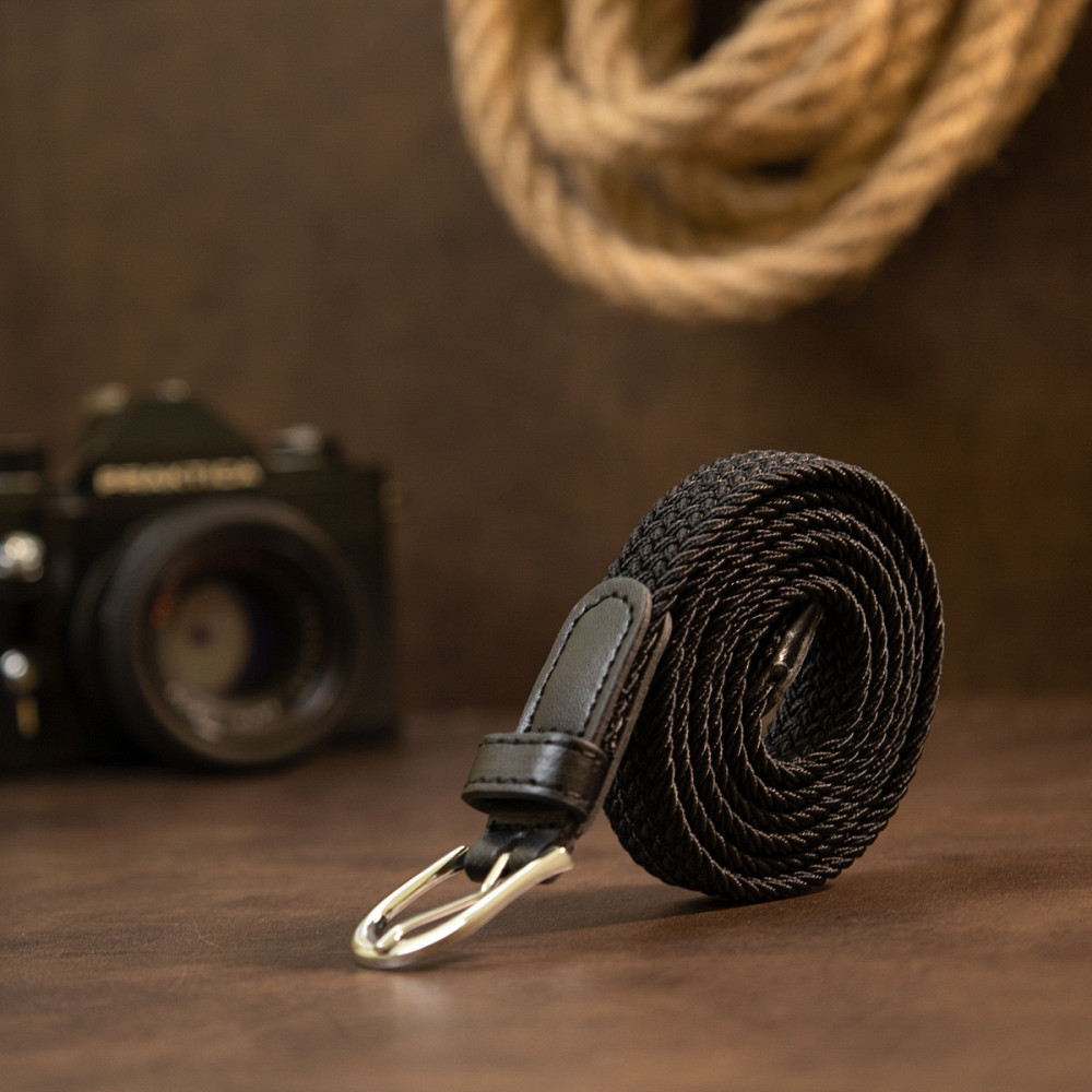 Текстильный тонкий женский ремень классика Vintage 20544 Черный Киев - изображение 8