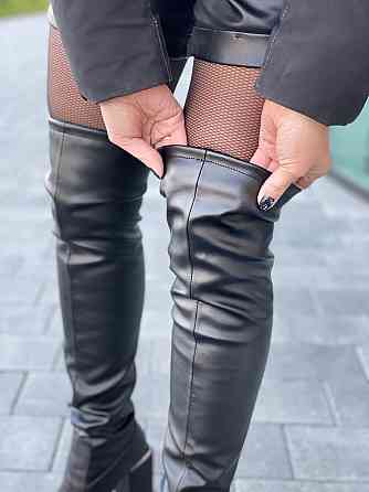 Ботфорти зимові жіночі шкіряні чорні на підборах, наповнювач вовна БД-9535 / Чоботи на зиму р. Коломия