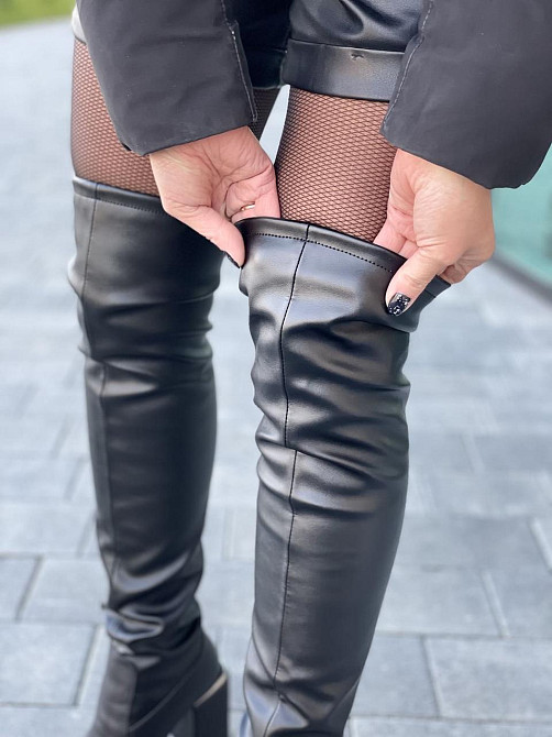 Ботфорти зимові жіночі шкіряні чорні на підборах, наповнювач вовна БД-9535 / Чоботи на зиму р. Коломия - фото 2