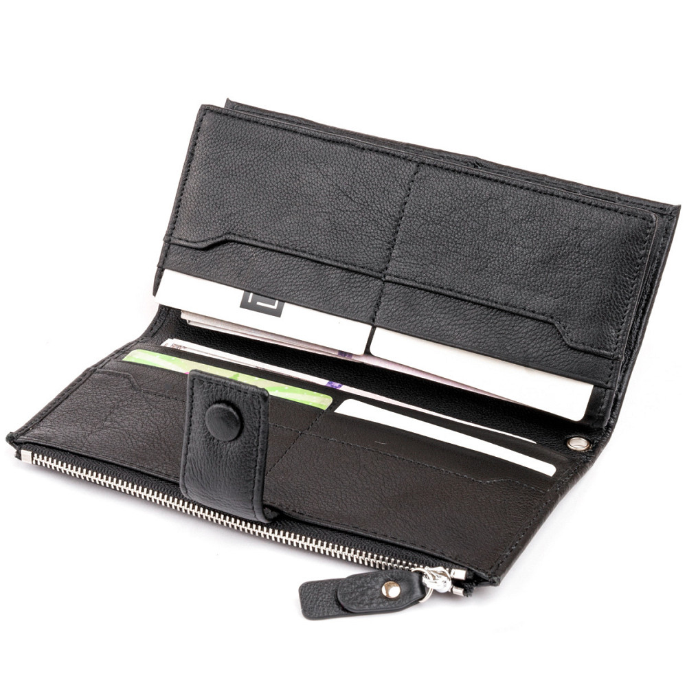 Оригинальный кошелек кожаный женский на хлястике с кнопкой ST Leather 19280 Черный Киев - изображение 8