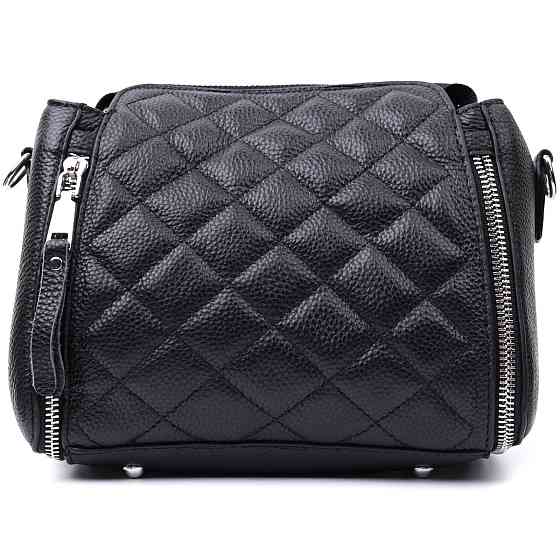 Трендовая сумка для женщин в ромбы из натуральной кожи Vintage 22667 Черная Киев