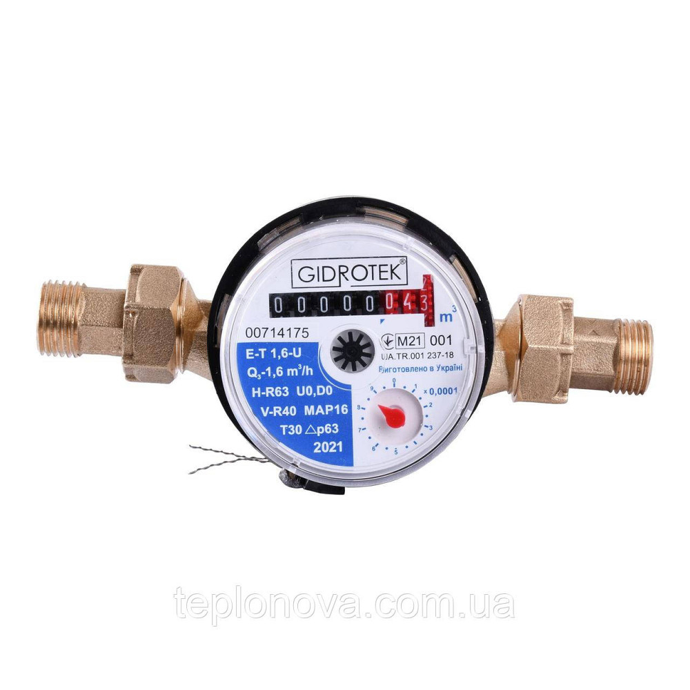 Лічильник холодної води Gidrotek E-T 1,6U 1/2" зі штуцером (110 мм) Чернівці - фото 1