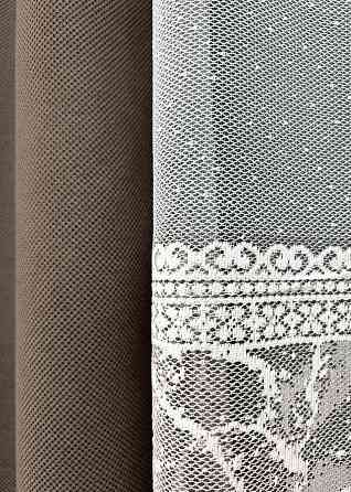 Комплект штор VR-Textil рогожка преміум TERRA LUXE 150х270 2шт і Тюль 400х270 1860ш-1668т Какао з білим 71-115/3 Київ