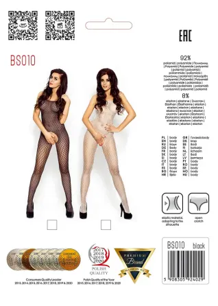 Бодістокінг Passion BS010 black, комбінезон, дрібна сіточка Львів