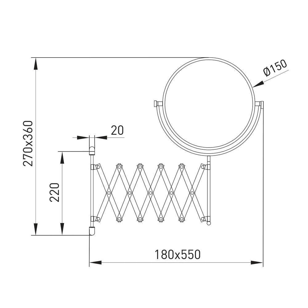 Зеркало косметическое подвесное с раздвижным механизмом Volle cromo 2500.280501 хром Киев - изображение 2