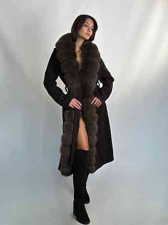 Женское кашемировое пальто с мехом по всей длине Шоколад, 46 Харьков