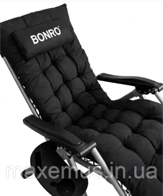 Садовый шезлонг-кресло Bonro B04 с подушкой и подставкой раскладной туристический шезлонг для отдыха черный Мостиська - фото 6