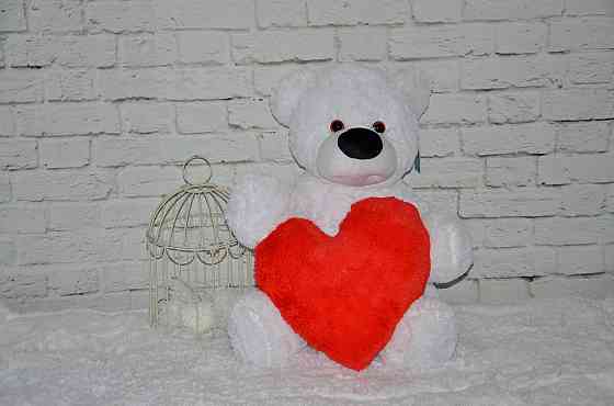 Мишка Алина Бублик 95 см белый с красным сердцем 40 см Киев