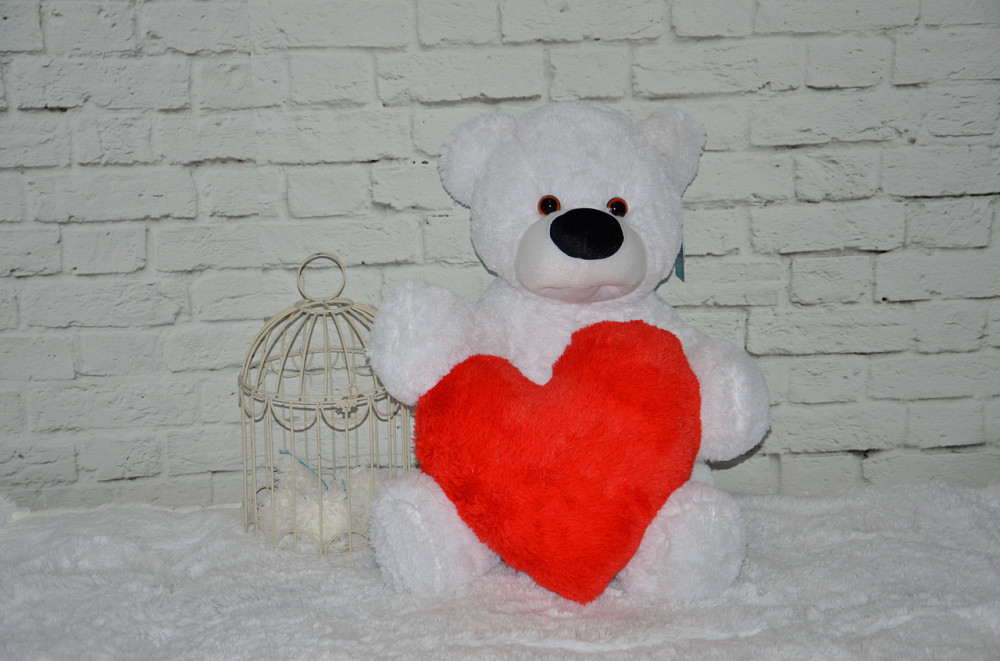 Мишка Алина Бублик 95 см белый с красным сердцем 40 см Киев - изображение 3