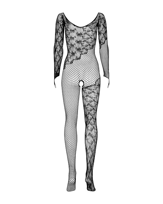 Бодистокинг Obsessive Bodystocking F210 S/M/L black, рукава-митенки, сетка, цветное кружево Sex Aura Киев - изображение 1